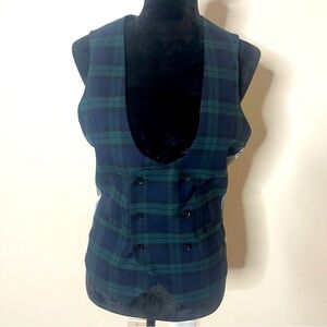 Noose &‎ Monkey Hogart Waistcoat Blue/Green Plaid Logo Back Wool Vest Men’s 36R